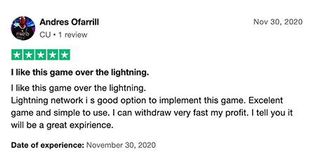 review 2 for the Lightning Roulette Slot Game from TrustPilot